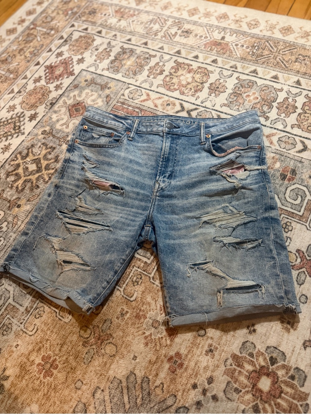 American Eagle Outfitters Light Blue Distressed Denim Shorts